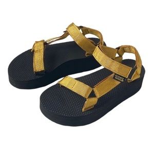 Black and Gold Teva Platform Sandals